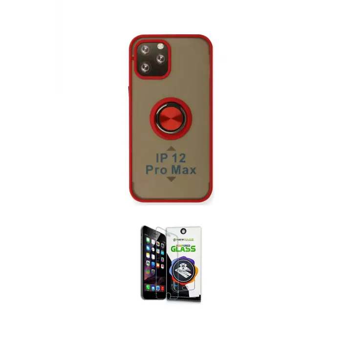 ieg™ iPhone 12 Pro Max Kılıf Yörünge Çizgi - Şeffaf Temperli Cam Ekran Koruyucu
