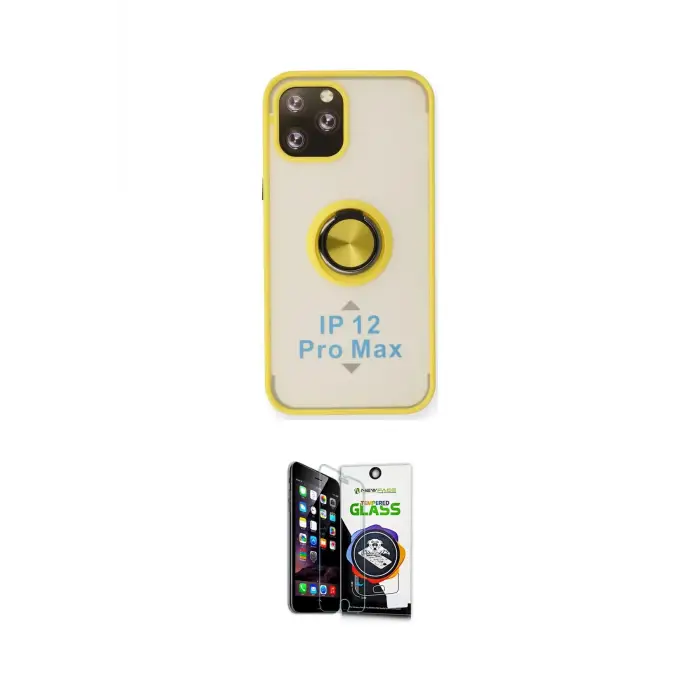ieg™ iPhone 12 Pro Max Kılıf Yörünge Çizgi - Şeffaf Temperli Cam Ekran Koruyucu