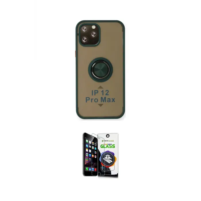 ieg™ iPhone 12 Pro Max Kılıf Yörünge Çizgi - Şeffaf Temperli Cam Ekran Koruyucu