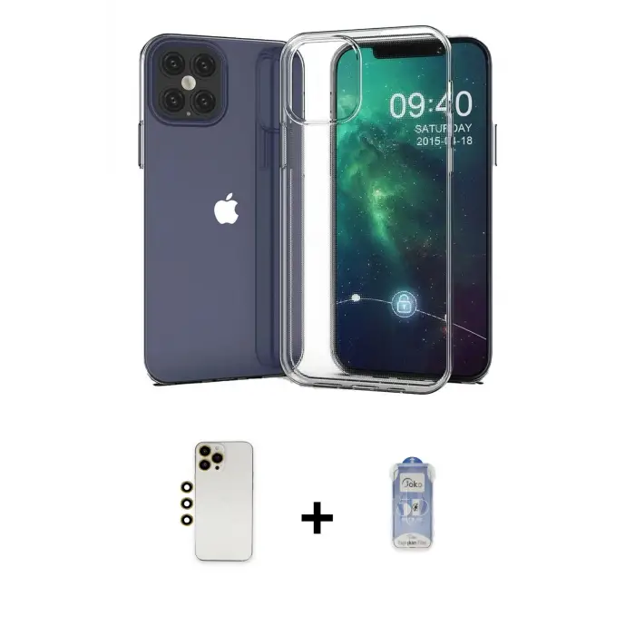 ieg™ iPhone 12 Pro Max Kılıf Zirve Doku - Siyah Joko Magic 5D Cam + Shine Kamera Lens - GD