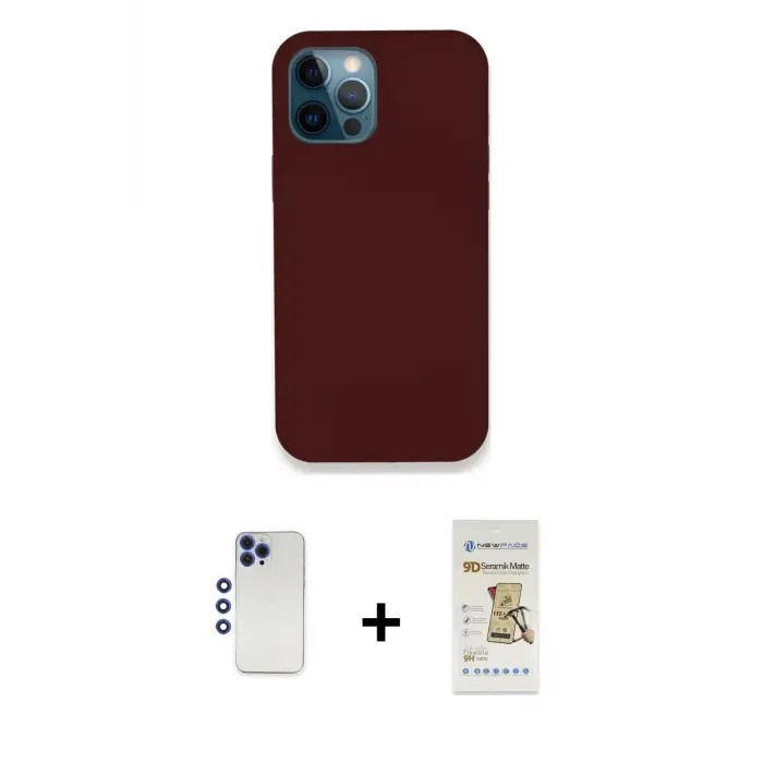 ieg™ iPhone 12 Pro Max Kılıf Zirve Modern Özel Seri - Siyah Mat Seramik Nano Ekran Koruyucu + Shine Kamera Lens - LT