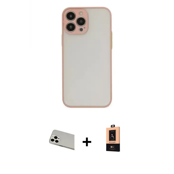 ieg™ iPhone 13 Pro Max Kılıf Ahenk Çizgi Serisi - Şeffaf Maxco Cam Ekran Koruyucu + Rainbow Kamera Lens Koruma Cam - BZ