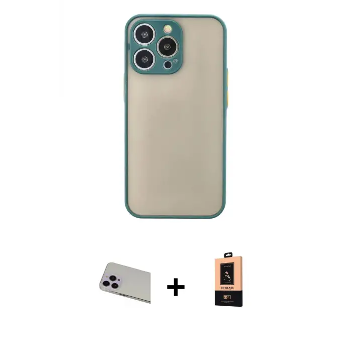ieg™ iPhone 13 Pro Max Kılıf Ahenk Çizgi Serisi - Şeffaf Maxco Cam Ekran Koruyucu + Rainbow Kamera Lens Koruma Cam - MR