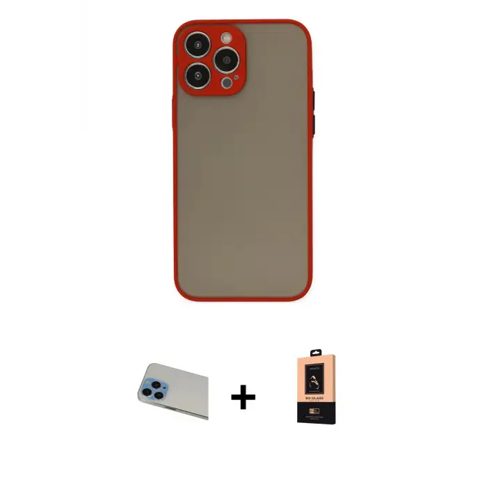 ieg™ iPhone 13 Pro Max Kılıf Ahenk Çizgi Serisi - Şeffaf Maxco Cam Ekran Koruyucu + Rainbow Kamera Lens Koruma Cam - MI