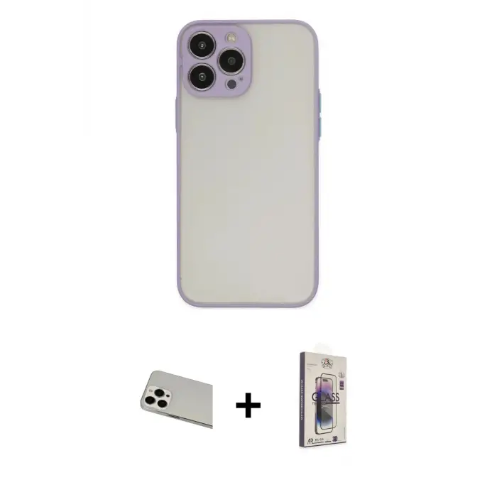 ieg™ iPhone 13 Pro Max Kılıf Ahenk Çizgi Serisi - Siyah Bilvis 3D Cam Ekran Koruyucu + Rainbow Kamera Lens Koruma Cam - BZ