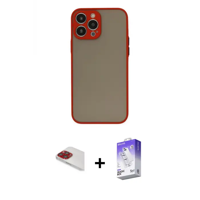 ieg™ iPhone 13 Pro Max Kılıf Ahenk Çizgi Serisi - Siyah Bilvis 5in1 3D Magic Cam Ekran Koruyucu + Pers Alüminyum Kamera Lens - KI