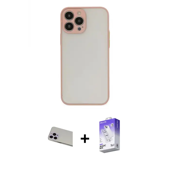 ieg™ iPhone 13 Pro Max Kılıf Ahenk Çizgi Serisi - Siyah Bilvis 5in1 3D Magic Cam Ekran Koruyucu + Rainbow Kamera Lens Koruma Cam - MR
