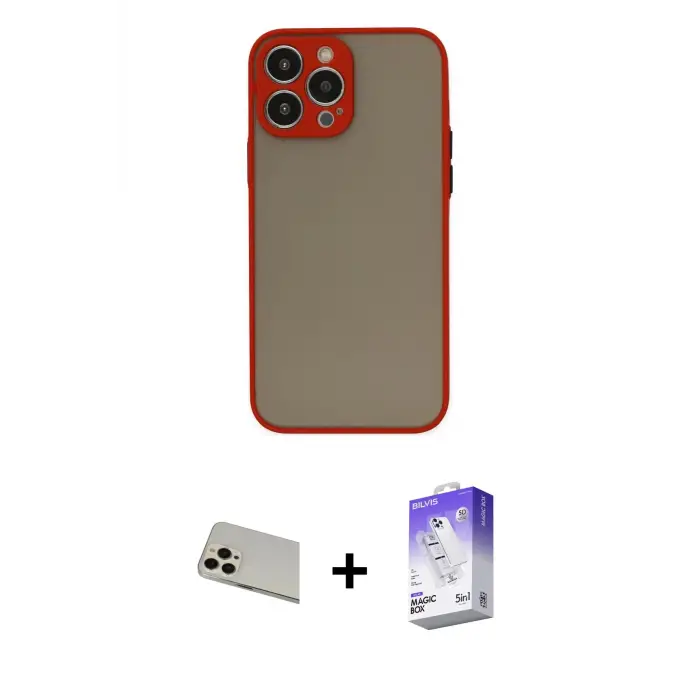 ieg™ iPhone 13 Pro Max Kılıf Ahenk Çizgi Serisi - Siyah Bilvis 5in1 3D Magic Cam Ekran Koruyucu + Rainbow Kamera Lens Koruma Cam - REGD