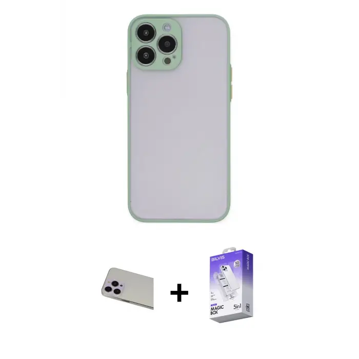 ieg™ iPhone 13 Pro Max Kılıf Ahenk Çizgi Serisi - Siyah Bilvis 5in1 3D Magic Cam Ekran Koruyucu + Rainbow Kamera Lens Koruma Cam - MR