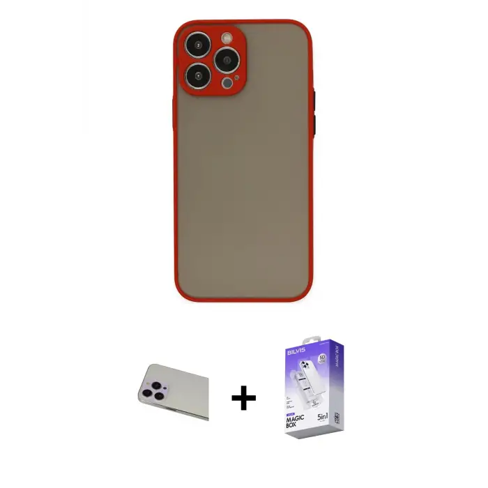 ieg™ iPhone 13 Pro Max Kılıf Ahenk Çizgi Serisi - Siyah Bilvis 5in1 3D Magic Cam Ekran Koruyucu + Rainbow Kamera Lens Koruma Cam - MR
