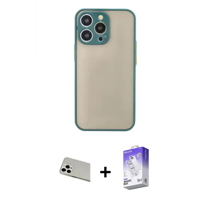 ieg™ iPhone 13 Pro Max Kılıf Ahenk Çizgi Serisi - Siyah Bilvis 5in1 3D Magic Cam Ekran Koruyucu + Rainbow Kamera Lens Koruma Cam - BZ