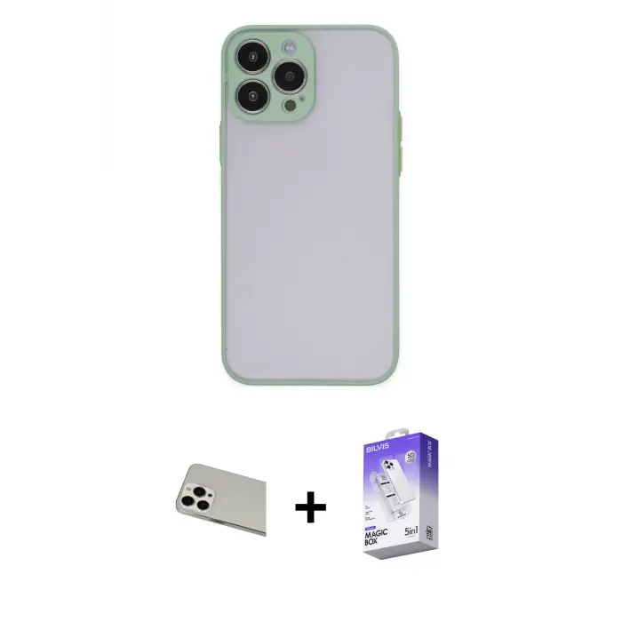 ieg™ iPhone 13 Pro Max Kılıf Ahenk Çizgi Serisi - Siyah Bilvis 5in1 3D Magic Cam Ekran Koruyucu + Rainbow Kamera Lens Koruma Cam - BZ