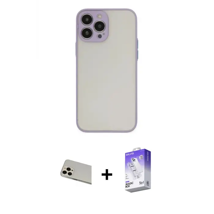 ieg™ iPhone 13 Pro Max Kılıf Ahenk Çizgi Serisi - Siyah Bilvis 5in1 3D Magic Cam Ekran Koruyucu + Rainbow Kamera Lens Koruma Cam - REGD