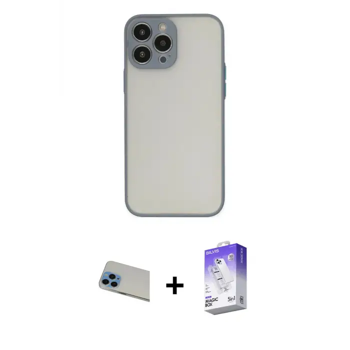 ieg™ iPhone 13 Pro Max Kılıf Ahenk Çizgi Serisi - Siyah Bilvis 5in1 3D Magic Cam Ekran Koruyucu + Rainbow Kamera Lens Koruma Cam - MI