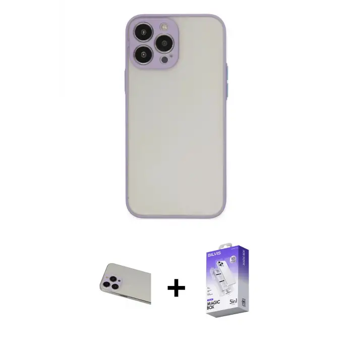 ieg™ iPhone 13 Pro Max Kılıf Ahenk Çizgi Serisi - Siyah Bilvis 5in1 3D Magic Cam Ekran Koruyucu + Rainbow Kamera Lens Koruma Cam - MR