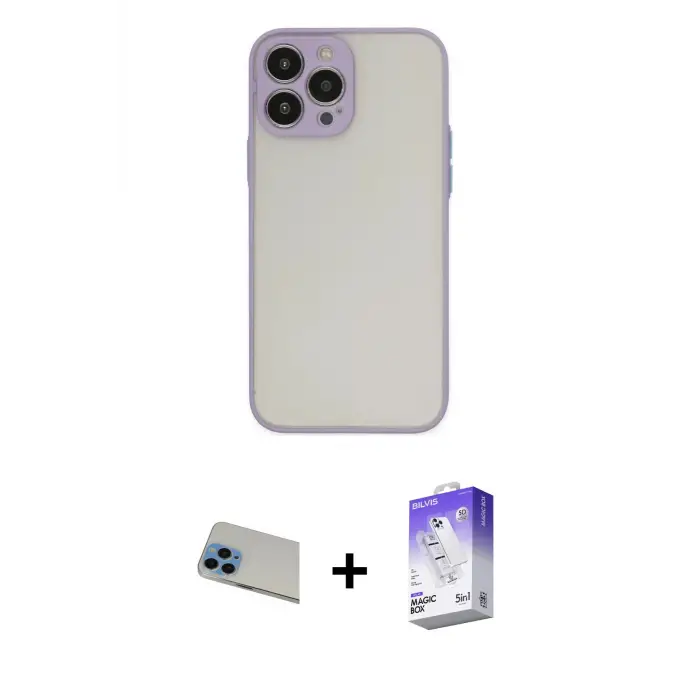 ieg™ iPhone 13 Pro Max Kılıf Ahenk Çizgi Serisi - Siyah Bilvis 5in1 3D Magic Cam Ekran Koruyucu + Rainbow Kamera Lens Koruma Cam - MI
