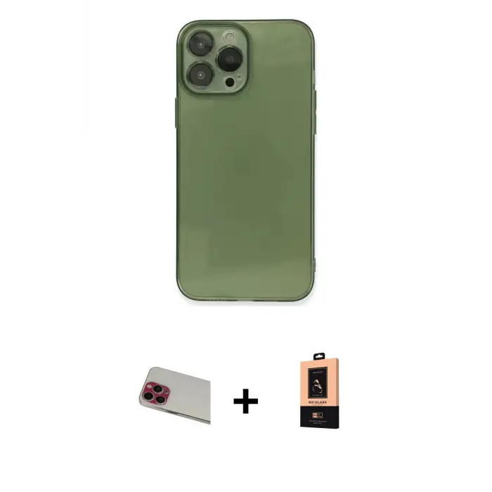 ieg™ iPhone 13 Pro Max Kılıf Ahenk Doku - Şeffaf Maxco Cam Ekran Koruyucu + Rainbow Kamera Lens Koruma Cam - KI