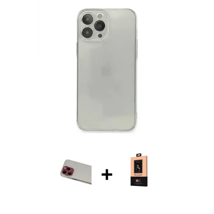 ieg™ iPhone 13 Pro Max Kılıf Ahenk Doku - Şeffaf Maxco Cam Ekran Koruyucu + Rainbow Kamera Lens Koruma Cam - KI