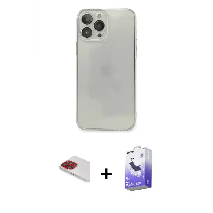 ieg™ iPhone 13 Pro Max Kılıf Ahenk Doku - Siyah Bilvis 5in1 5D Magic Hayalet Cam Ekran Koruyucu + Pers Alüminyum Kamera Lens - KI