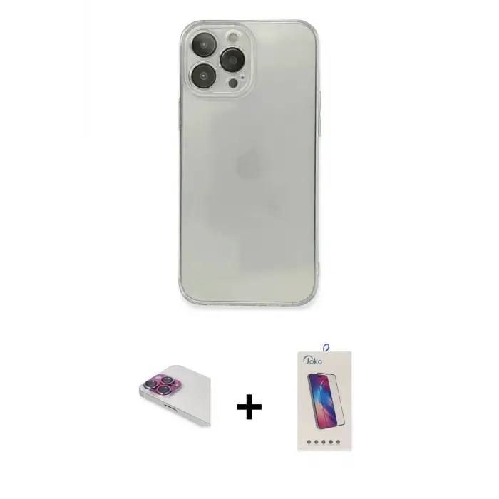 ieg™ iPhone 13 Pro Max Kılıf Ahenk Doku - Siyah Joko 5D Cam + Pers Alüminyum Kamera Lens - GI