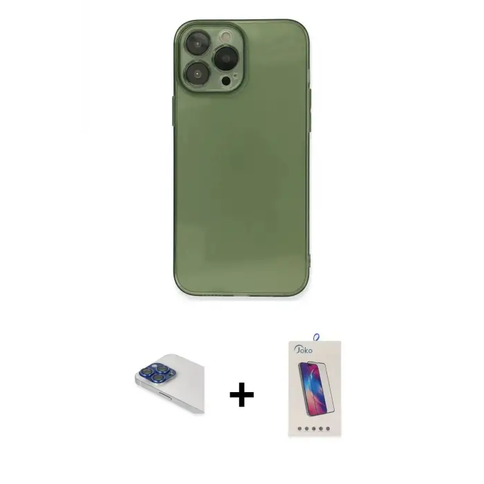 ieg™ iPhone 13 Pro Max Kılıf Ahenk Doku - Siyah Joko 5D Cam + Pers Alüminyum Kamera Lens - LT