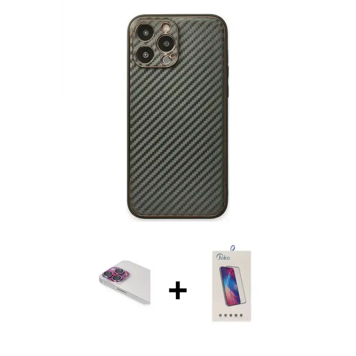 ieg™ iPhone 13 Pro Max Kılıf Ahenk Işık - Siyah Joko 5D Cam + Pers Alüminyum Kamera Lens - GI