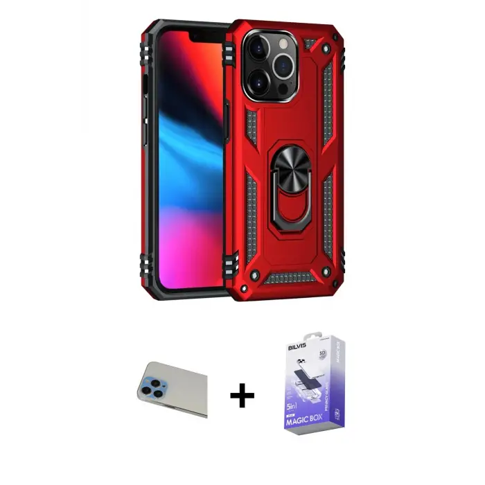ieg™ iPhone 13 Pro Max Kılıf Ahenk Klasik Koleksiyonu - Siyah Bilvis 5in1 5D Magic Hayalet Cam Ekran Koruyucu + Rainbow Kamera Lens Koruma Cam - MI