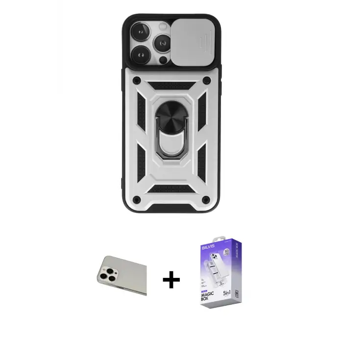 ieg™ iPhone 13 Pro Max Kılıf Ahenk Klasik - Siyah Bilvis 5in1 3D Magic Cam Ekran Koruyucu + Rainbow Kamera Lens Koruma Cam - BZ
