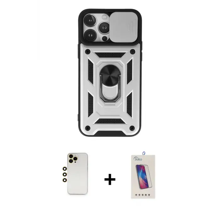 ieg™ iPhone 13 Pro Max Kılıf Ahenk Klasik - Siyah Joko 5D Cam + Shine Kamera Lens - GD