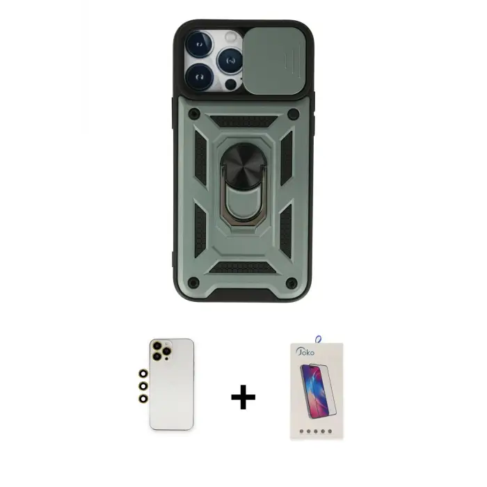 ieg™ iPhone 13 Pro Max Kılıf Ahenk Klasik - Siyah Joko 5D Cam + Shine Kamera Lens - GD