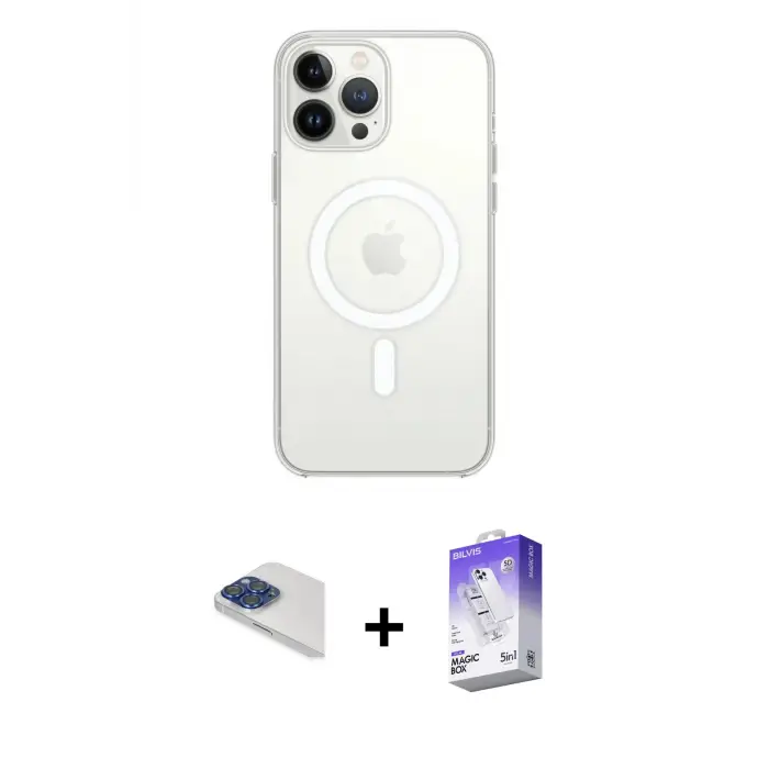ieg™ iPhone 13 Pro Max Kılıf Ahenk Yansıma Prime - Siyah Bilvis 5in1 3D Magic Cam Ekran Koruyucu + Pers Alüminyum Kamera Lens - LT