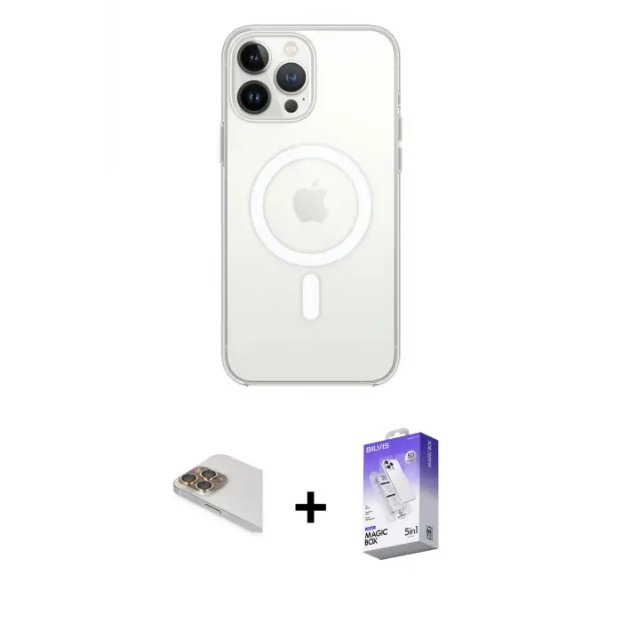 ieg™ iPhone 13 Pro Max Kılıf Ahenk Yansıma Prime - Siyah Bilvis 5in1 3D Magic Cam Ekran Koruyucu + Pers Alüminyum Kamera Lens - GD