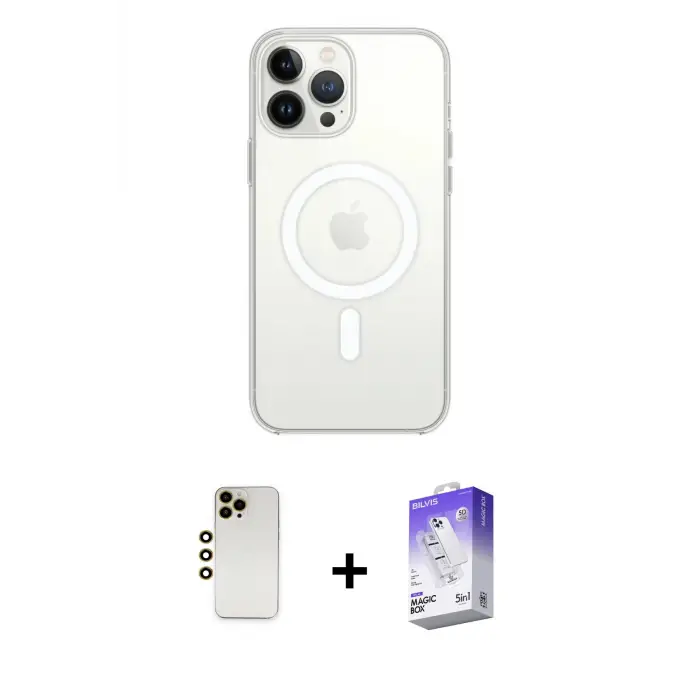 ieg™ iPhone 13 Pro Max Kılıf Ahenk Yansıma Prime - Siyah Bilvis 5in1 3D Magic Cam Ekran Koruyucu + Shine Kamera Lens - GD