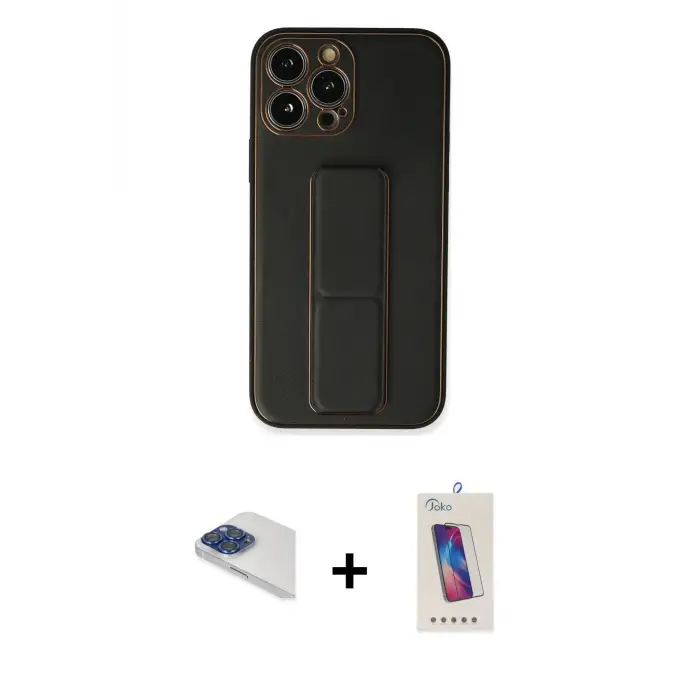 ieg™ iPhone 13 Pro Max Kılıf Akış Doku - Siyah Joko 5D Cam + Pers Alüminyum Kamera Lens - LT