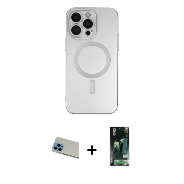 ieg™ iPhone 13 Pro Max Kılıf Akış Minimal Özel Seri - Şeffaf 360 Full Body Arka Koruyucu + Rainbow Kamera Lens Koruma Cam - MI