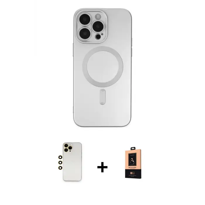 ieg™ iPhone 13 Pro Max Kılıf Akış Minimal Özel Seri - Şeffaf Maxco Cam Ekran Koruyucu + Shine Kamera Lens - GD
