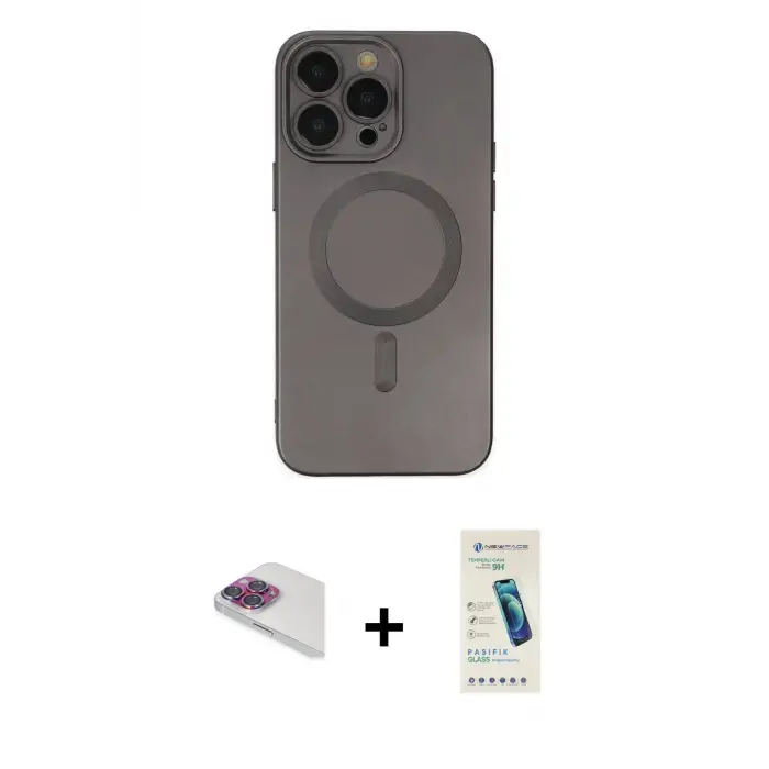 ieg™ iPhone 13 Pro Max Kılıf Akış Minimal Özel Seri - Şeffaf Pasifik Cam Ekran Koruyucu + Pers Alüminyum Kamera Lens - GI
