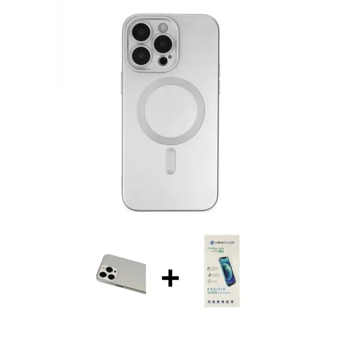 ieg™ iPhone 13 Pro Max Kılıf Akış Minimal Özel Seri - Şeffaf Pasifik Cam Ekran Koruyucu + Rainbow Kamera Lens Koruma Cam - BZ