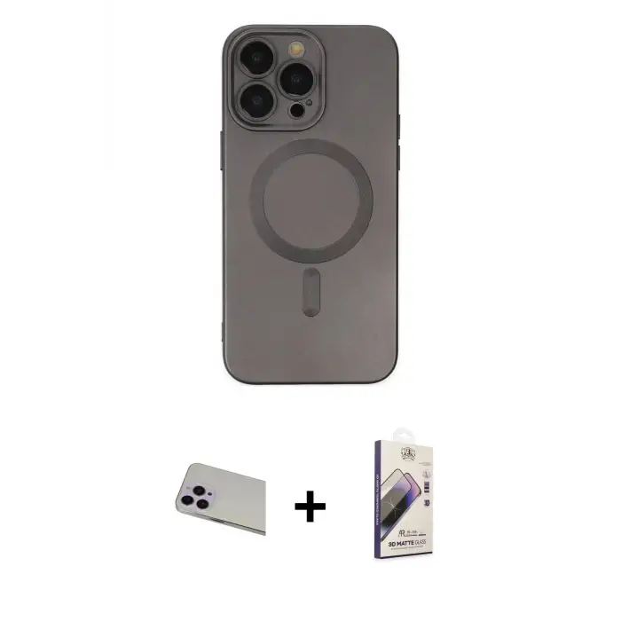 ieg™ iPhone 13 Pro Max Kılıf Akış Minimal Özel Seri - Siyah Bilvis 3D Mat Cam Ekran Koruyucu + Rainbow Kamera Lens Koruma Cam - MR