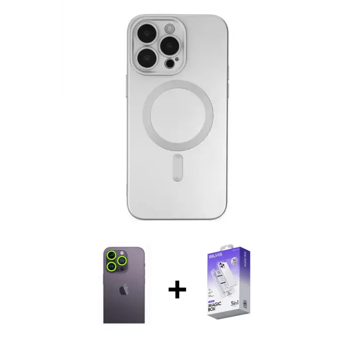 ieg™ iPhone 13 Pro Max Kılıf Akış Minimal Özel Seri - Siyah Bilvis 5in1 3D Magic Cam Ekran Koruyucu + Neon Fosforlu Kamera Lens - YL