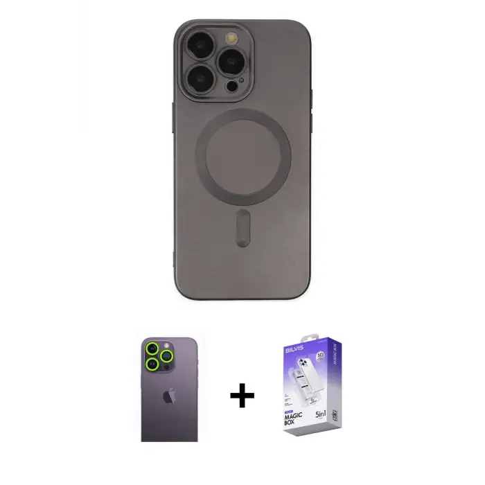 ieg™ iPhone 13 Pro Max Kılıf Akış Minimal Özel Seri - Siyah Bilvis 5in1 3D Magic Cam Ekran Koruyucu + Neon Fosforlu Kamera Lens - YL