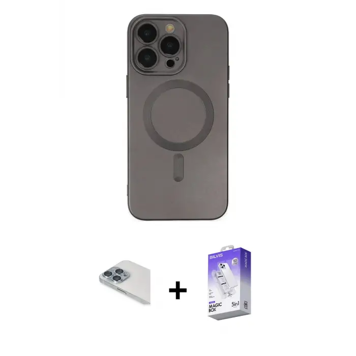 ieg™ iPhone 13 Pro Max Kılıf Akış Minimal Özel Seri - Siyah Bilvis 5in1 3D Magic Cam Ekran Koruyucu + Pers Alüminyum Kamera Lens - SABE