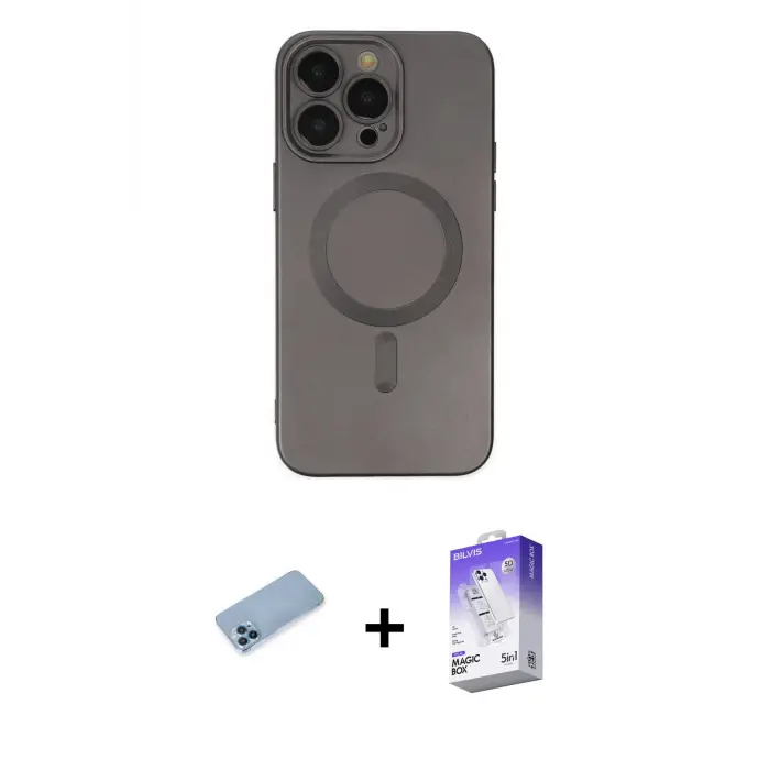 ieg™ iPhone 13 Pro Max Kılıf Akış Minimal Özel Seri - Siyah Bilvis 5in1 3D Magic Cam Ekran Koruyucu + Shine Kamera Lens Koruma Cam - MI