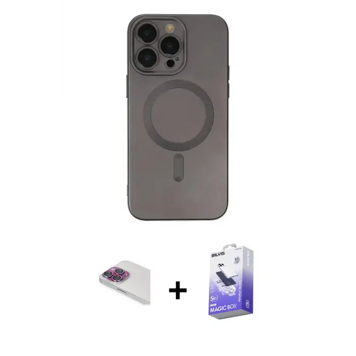 ieg™ iPhone 13 Pro Max Kılıf Akış Minimal Özel Seri - Siyah Bilvis 5in1 5D Magic Hayalet Cam Ekran Koruyucu + Pers Alüminyum Kamera Lens - GI