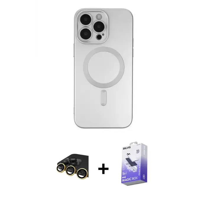 ieg™ iPhone 13 Pro Max Kılıf Akış Minimal Özel Seri - Siyah Bilvis 5in1 5D Magic Hayalet Cam Ekran Koruyucu + Raze Metal Kamera Lens - GD