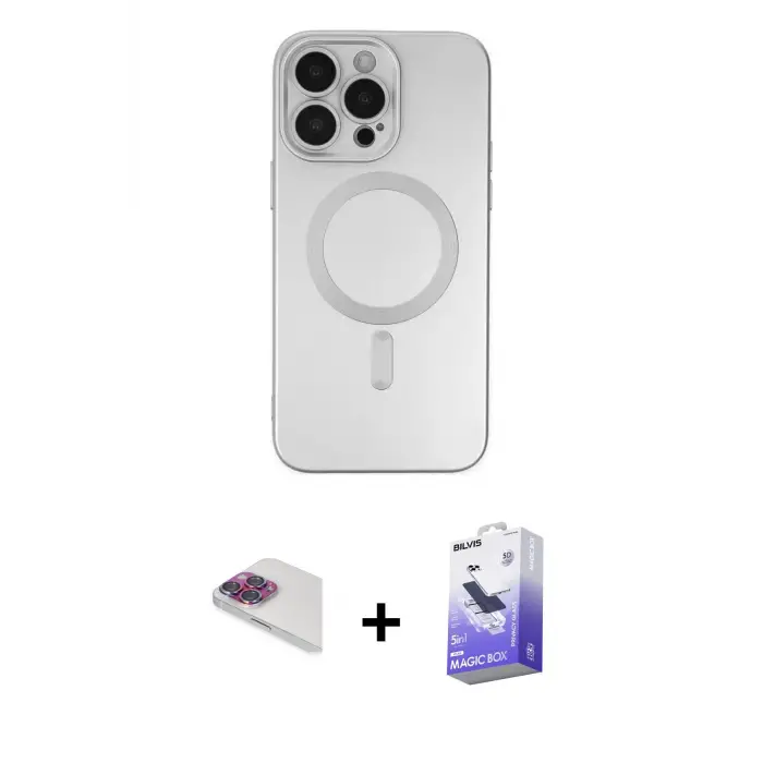 ieg™ iPhone 13 Pro Max Kılıf Akış Minimal Özel Seri - Siyah Bilvis 5in1 5D Magic Hayalet Cam Ekran Koruyucu + Pers Alüminyum Kamera Lens - GI