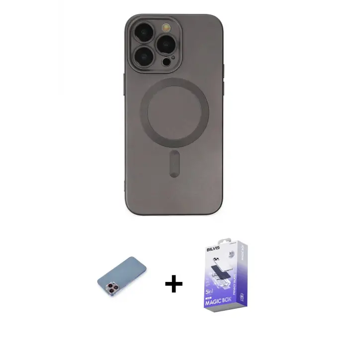 ieg™ iPhone 13 Pro Max Kılıf Akış Minimal Özel Seri - Siyah Bilvis 5in1 5D Magic Hayalet Cam Ekran Koruyucu + Shine Kamera Lens Koruma Cam - PE
