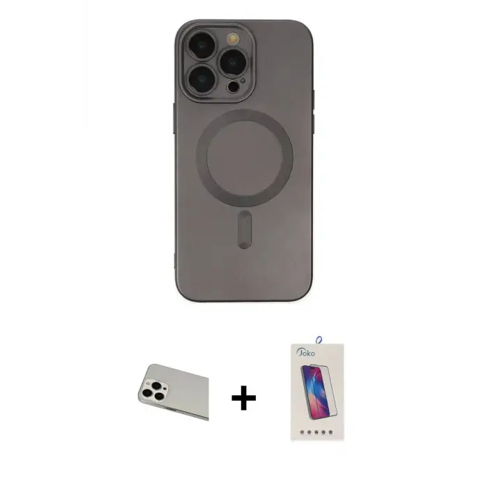 ieg™ iPhone 13 Pro Max Kılıf Akış Minimal Özel Seri - Siyah Joko 5D Cam + Rainbow Kamera Lens Koruma Cam - BZ