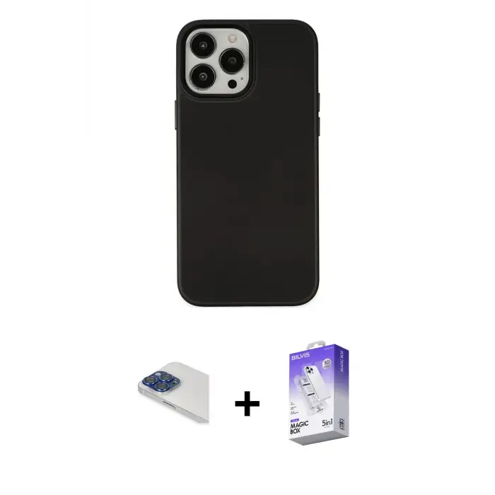 ieg™ iPhone 13 Pro Max Kılıf Çekirdek Çizgi - Siyah Bilvis 5in1 3D Magic Cam Ekran Koruyucu + Pers Alüminyum Kamera Lens - LT
