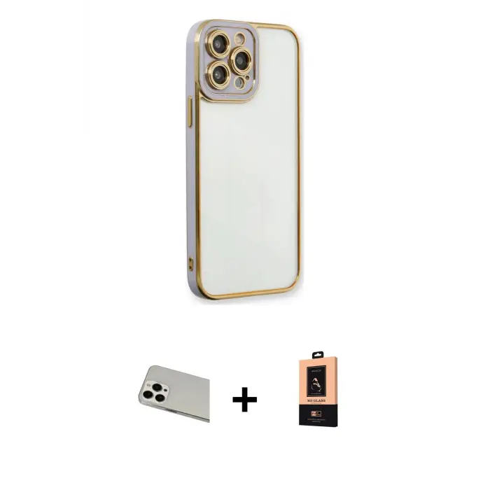 ieg™ iPhone 13 Pro Max Kılıf Çekirdek Klasik Serisi - Şeffaf Maxco Cam Ekran Koruyucu + Rainbow Kamera Lens Koruma Cam - BZ